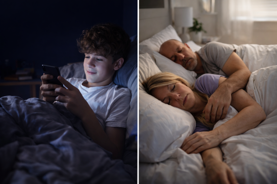 Teen awake in the middle of the night while parents sleep