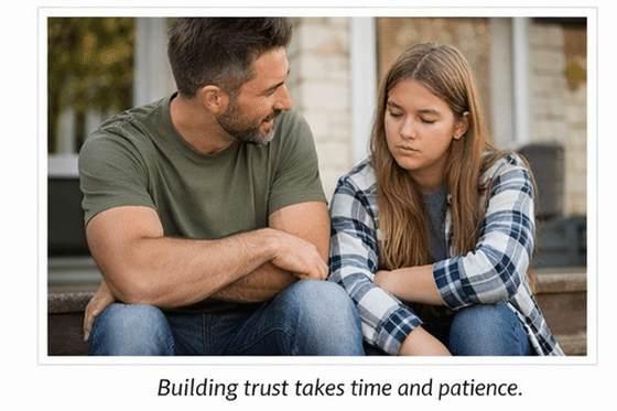 Stepdad speaking with stepdaughter