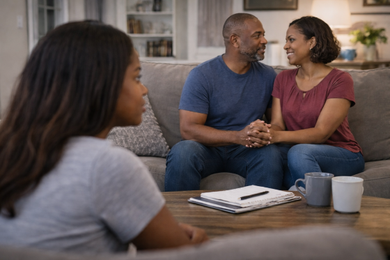 Protecting your marriage - teen observing stepdad and mother presenting a unity front