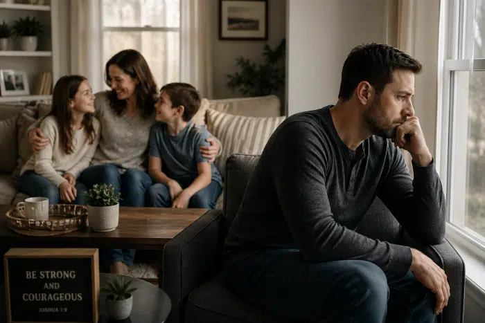 Feeling like an outsider as a stepdad - Mom-with-kids-on-couch_dad-is-sitting-by-himself