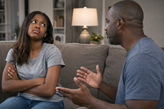Protecting your marriage - stepdad and stepdaughter in conversation