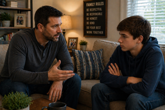 The Father Factor - Stepdad calmly addressing stepchild behavior without escalation.