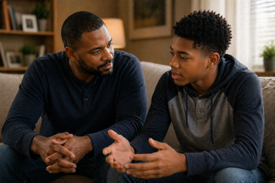 why won’t my stepson open up - Stepdad-listening-to-stepson-with-empathy-and-emotional-safety