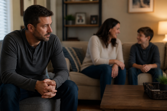The Father Factor - Stepdad sitting quietly while family interacts