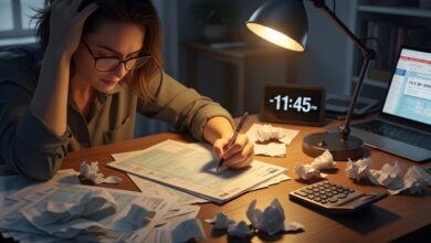 IRS jokes - Stressed woman filing income taxes