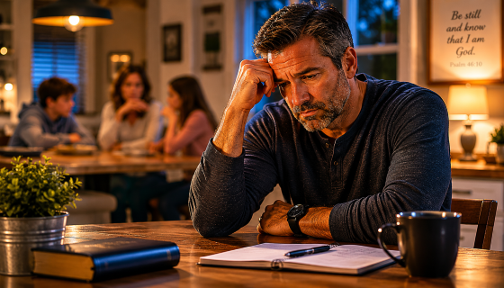 A-stressed-but-thoughtful-stepdad-sitting-quietly-at-the-kitchen-table-after-a-tense-family-moment
