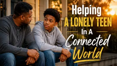 Helping a lonely teen -An-African-American-stepdad-sitting-beside-a-teenage-son-or-daughter-on-a-front-porch-at-sunset -