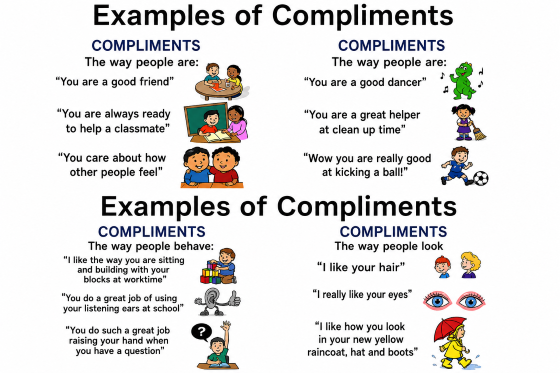 Complimenting stepchildren - a graphic providing various examples of compliments.