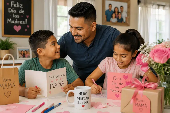 Stepdad Survival Guide Mother's Day - Stepdad-helping-kids-celebrate-Mothers-Day-in-a-blended-family.