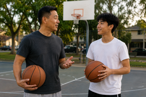 How to be a good stepdad - A-stepdad-and-teenage-stepson-shooting-basketballs-together-at-a-neighborhood-court