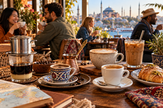 Different coffee traditions representing coffee cultures around the world